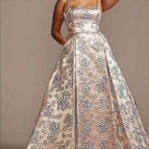 metallic jacquard spaghetti strap plus size gown